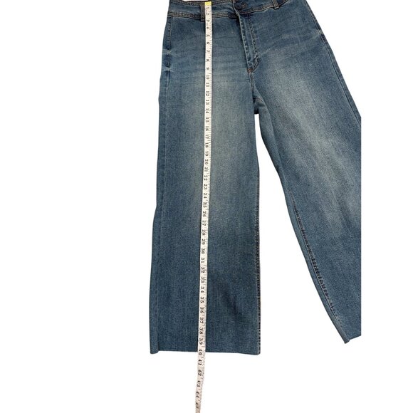 OAT New York Wide-Leg Denim Jeans Raw-Hem Blue Womens Size 10/30 - Picture 6 of 8